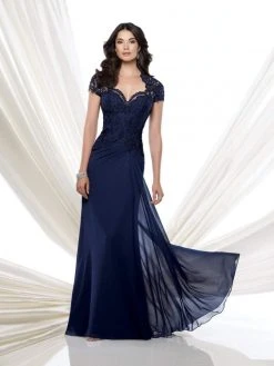 Mon Cheri - 115974 Lace Chiffon A-line Dress - 1 Pc Navy Blue In Size 10 Available