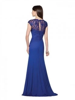 Mon Cheri -214690 V-Neck Cap Sleeve Lace Ruched Dress - 1 Pc. Dark Purple In Size 6 Available