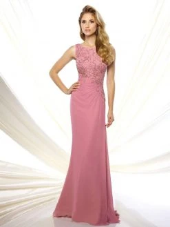 Mon Cheri - Embellished Sleeveless A-line Gown 116947 - 1 Pc Pewter/Nude In Size 8 Available