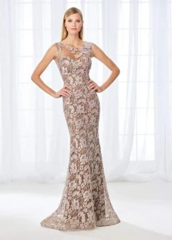 Formal Gowns Mon Cheri - Illusion Lace Bateau Evening Dress 118671 - 1 Pc Navy In Size 8 Available