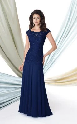 Mon Cheri - Lace Bateau Dress In Midnight 114906 - 1 Pc Foundation In Size 10 Available Formal Gowns