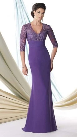 Formal Gowns Mon Cheri Lace Illusion V-Neck Mermaid Long Dress - 1 Pc Aqua/Green In Size 8 Available