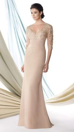 Formal Gowns Mon Cheri Lace Illusion V-Neck Mermaid Long Dress - 1 Pc Aqua/Green In Size 8 Available