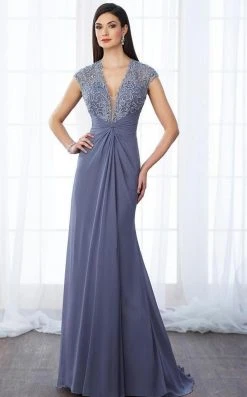 Mon Cheri - Laced Deep V-Neck Sheath Dress 217648 Formal Gowns