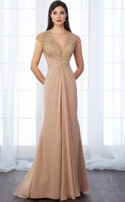 Mon Cheri - Laced Deep V-Neck Sheath Dress 217648 Formal Gowns