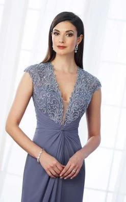 Mon Cheri - Laced Deep V-Neck Sheath Dress 217648 Formal Gowns