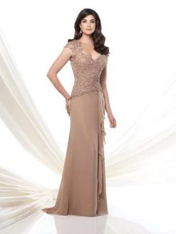 Formal Gowns Mon Cheri - Long Lace Chiffon Dress 115967