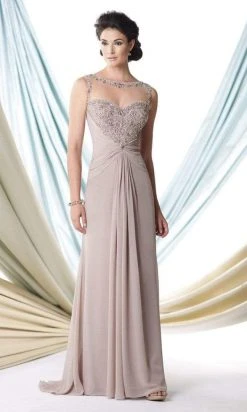 Formal Gowns Mon Cheri - Ornate Sweetheart Illusion Ruched Dress In Taupe 114910 - 1 Pc Taupe In Size 8 Available