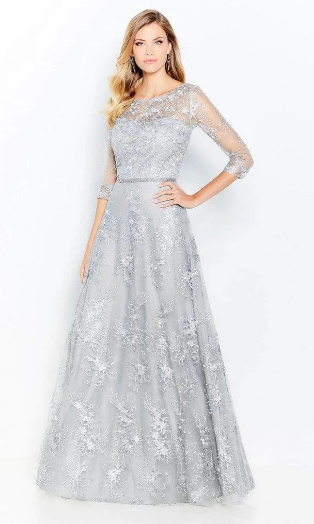 Mon Cheri - Quarter-Length Sleeve A-line Gown 118682 5 Mon Cheri - Quarter-Length Sleeve A-line Gown 118682