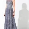 Formal Gowns Mon Cheri - Scoop Beaded Evening Dress 220D37 - 1 Pc Slate In Size 12 Available