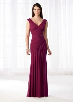 Mon Cheri - Stretch Mesh Pleated V-Neckline Formal Gown 218603 - 1 Pc Raspberry In Size 4 Available Formal Gowns
