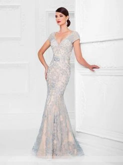Mon Cheri - Trumpet Gown 117D70 - 1 Pc Nude/Blue In Size 10 And 2 Pcs Charcoal In Size 8 Available Formal Gowns