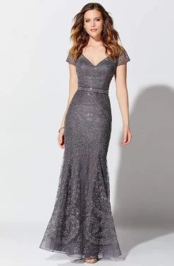 Mon Cheri - Trumpet Gown 117D70 - 1 Pc Nude/Blue In Size 10 And 2 Pcs Charcoal In Size 8 Available Formal Gowns
