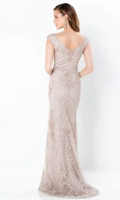 Mon Cheri - V-Neck Lace Sheath Gown 220934 - 1 Pc Stone In Size 6 Available Formal Gowns