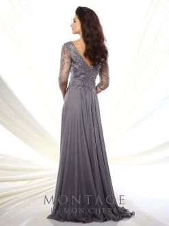 Formal Gowns Montage By Mon Cheri - 116950W Chiffon A-line Dress- 1 Pc Gray/Heather In Size 26W Available