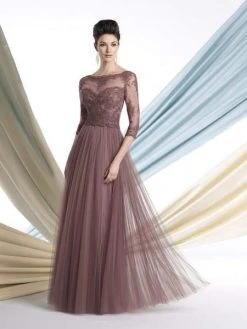 Montage By Mon Cheri - 213980 A-line Chiffon Pleated Dress - 1 Pc Mink In Size 14 Available