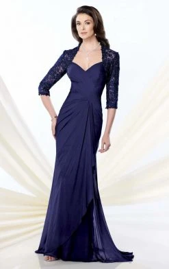 Montage By Mon Cheri - 214943 Criss Cross Ruched Lace Evening Gown - 1 Pc. Wine In Size 12 Available