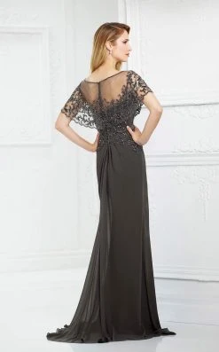 Montage By Mon Cheri - Beaded Sheer Capelet Sheath Gown 217947 - 1 Pc Blue Willow In Size 12 Available