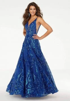 Mori Lee - 45001 Sleeveless V Neck Sequin Ornate A-Line Prom Dress