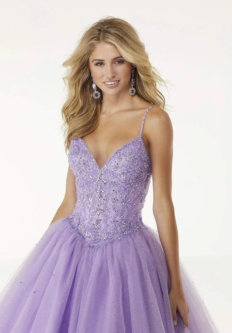 Formal Gowns Mori Lee - 45013 Crystal Beaded V Neck Bodice Glitter Tulle Ballgown 9 Formal Gowns Mori Lee - 45013 Crystal Beaded V Neck Bodice Glitter Tulle Ballgown
