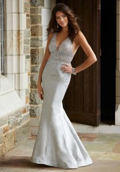 Mori Lee - 45016 Metallic Lace Plunging V-Neck Mermaid Dress Formal Gowns