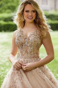 Formal Gowns Mori Lee - 45023 Jeweled V-Neck Long Ballgown