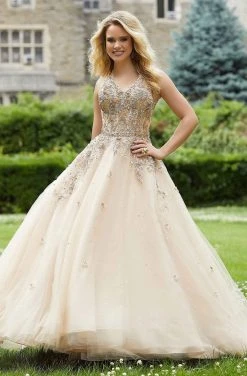 Formal Gowns Mori Lee - 45023 Jeweled V-Neck Long Ballgown