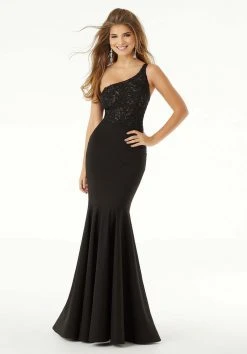 Mori Lee - 45027 Beaded Lace Asymmetrical Mermaid Dress