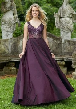 Mori Lee - 45037 Bead Embellished V-Neck Ballgown Formal Gowns