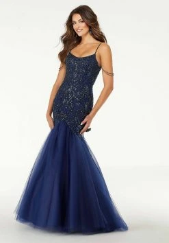 Mori Lee - 45042 Crystal Beaded Scoop Neck Tulle Mermaid Dress