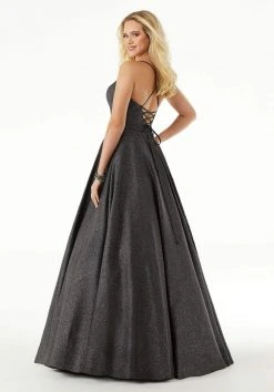 Mori Lee - 45048 Glitter Satin V-neck A-line Dress 8 Mori Lee - 45048 Glitter Satin V-neck A-line Dress