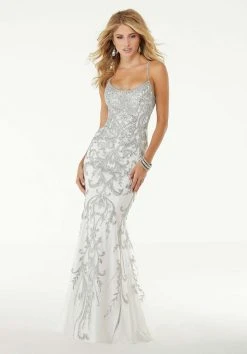 Mori Lee - 45054 Crystal Beaded Lace Scoop Neck Trumpet Dress