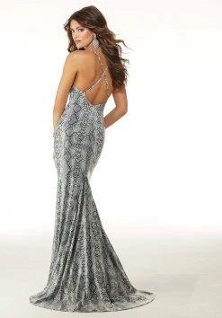 Mori Lee - 45056 Animal Print Deep V-neck Trumpet Dress Formal Gowns 8 Mori Lee - 45056 Animal Print Deep V-neck Trumpet Dress Formal Gowns