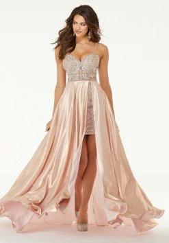 Mori Lee - 45060 Beaded Lace Sweetheart Dress With Overskirt Formal Gowns