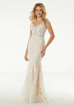 Mori Lee - 45065 Embroidered Off-Shoulder Trumpet Dress With Train Formal Gowns