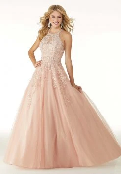 Mori Lee - 45066 Bead Embroidered Halter Neck Tulle Ballgown Formal Gowns