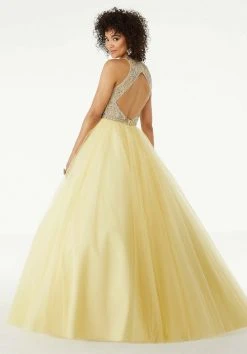 Mori Lee - 45072 Beaded Deep V-neck Tulle Ballgown Formal Gowns