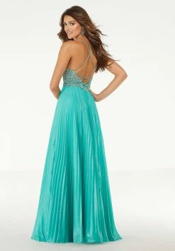 Formal Gowns Mori Lee - 45073 Beaded Deep V-neck Pleated A-line Gown