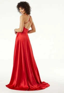 Mori Lee - 45075 Scoop Neck Wrap High Slit Satin Gown