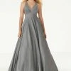 Mori Lee - 45087 Pleat-Ornate Plunging V-Neck Glitter Dress