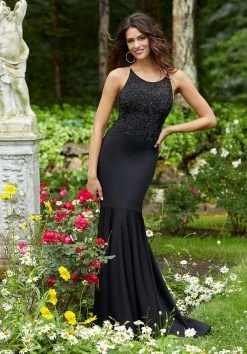 Mori Lee - 45089 Beaded Bodice Lace-Up Trumpet Gown Formal Gowns