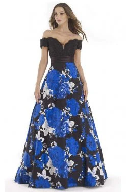 Morrell Maxie - Lace Off-Shoulder Floral A-line Dress 15620 - 1 Pc Royal Black In Size 4 Available Formal Gowns