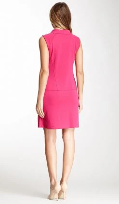 Muse - M0579M Stand-up Collar Sleeveless Ponte Shift Dress