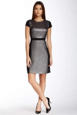 Muse - M2653M Metallic Quilt Short Dress Cocktail Dresses