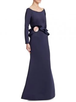 Nero By Jatin Varma - 480160 Long Sleeve Rosette Accent Peplum Gown