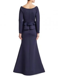 Nero By Jatin Varma - 480160 Long Sleeve Rosette Accent Peplum Gown