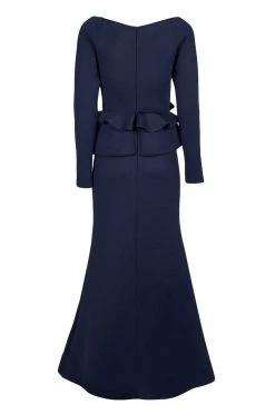 Nero By Jatin Varma - 480160 Long Sleeve Rosette Accent Peplum Gown