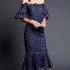 Nicole Bakti - Off-Shoulder Lace Applique Cocktail Dress 661 - 1 Pc Navy In Size 4 Available 1 Nicole Bakti - Off-Shoulder Lace Applique Cocktail Dress 661 - 1 Pc Navy In Size 4 Available