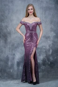 Formal Gowns Nina Canacci - 1361 Embellished Off Shoulder Sheath Dress