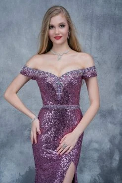 Formal Gowns Nina Canacci - 1361 Embellished Off Shoulder Sheath Dress